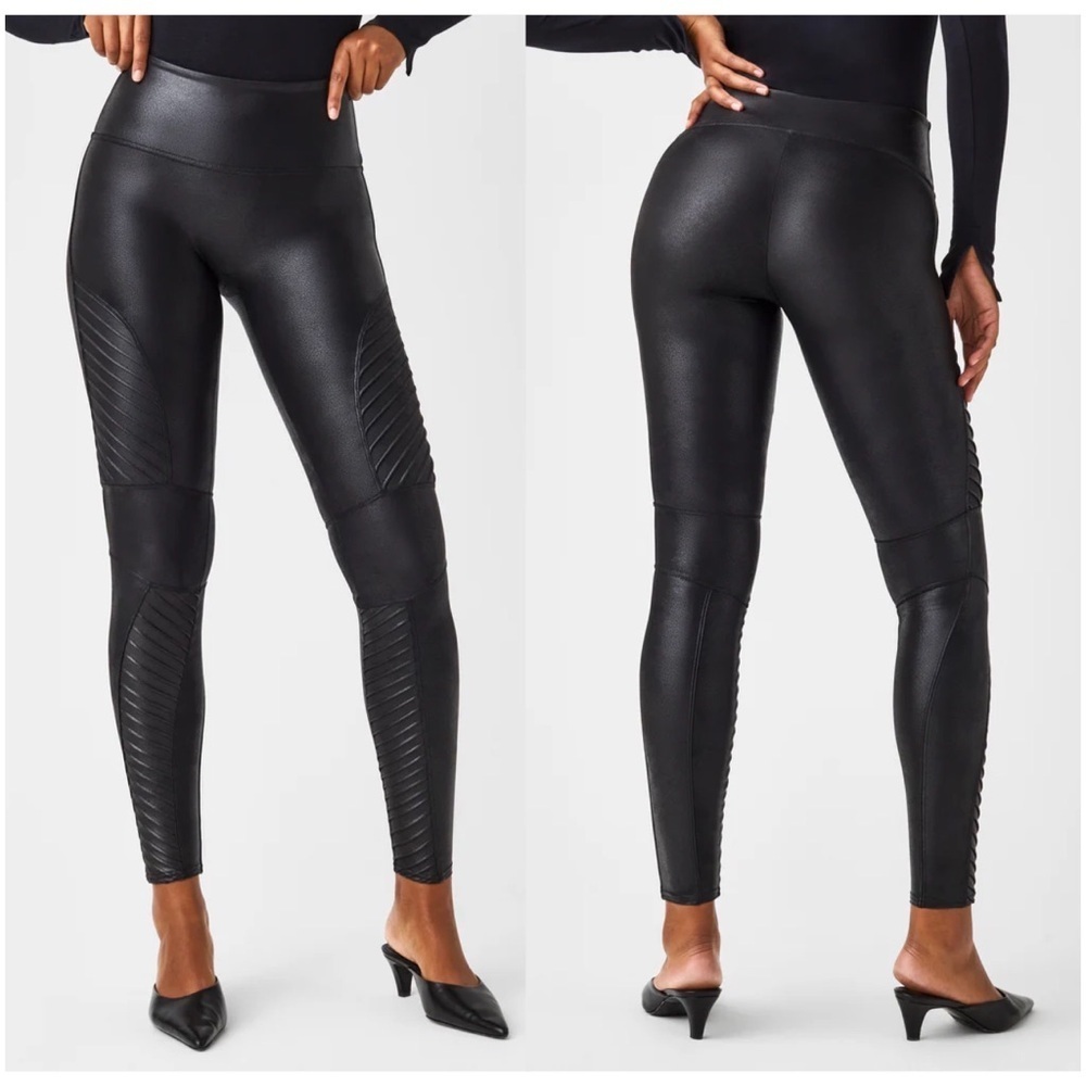 SPANX Black Faux Leather Moto Leggings